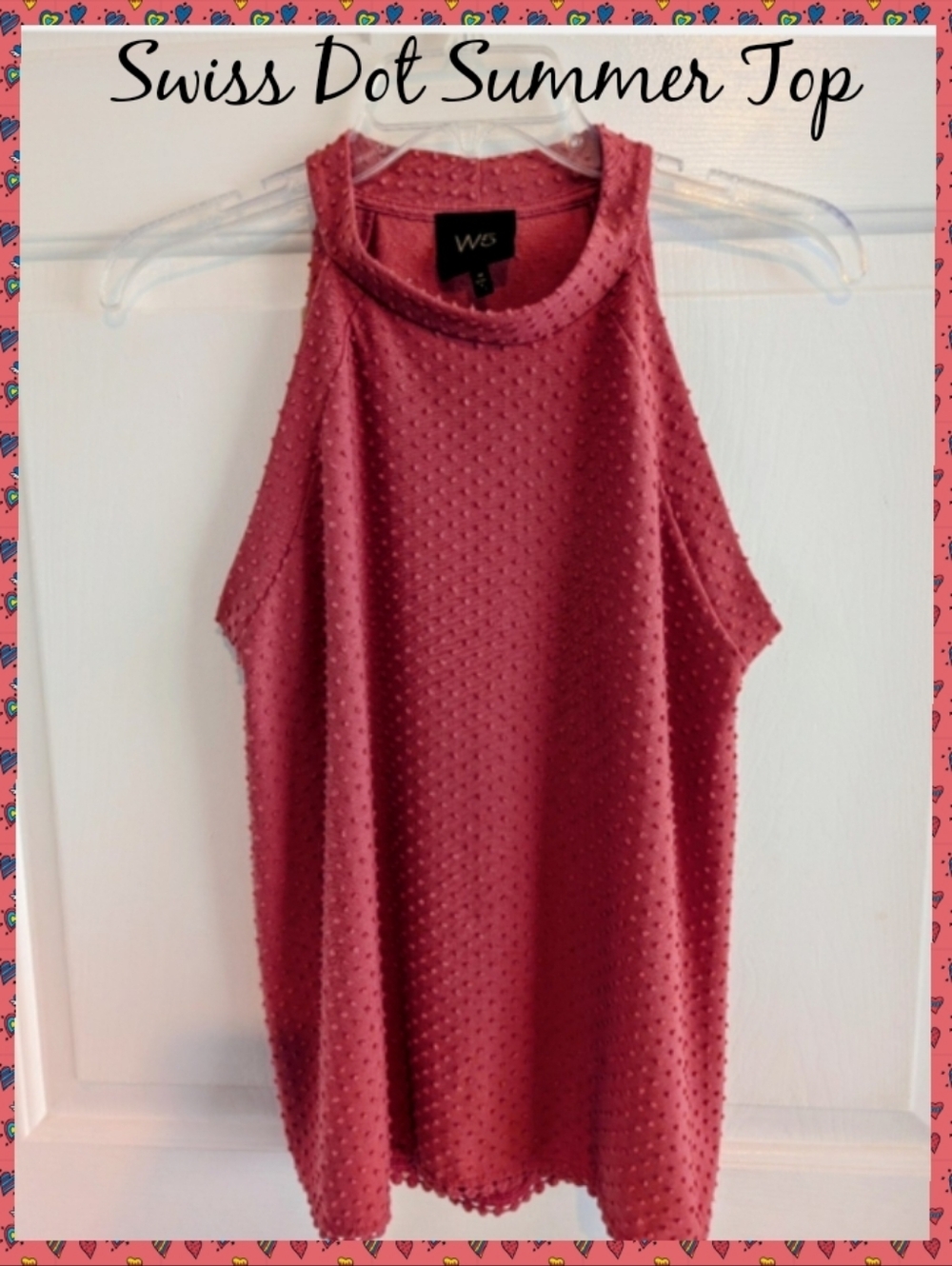 W5 For Anthro Coral Color Swiss Dot Halter Type Top. Size Medium Swiss Dot